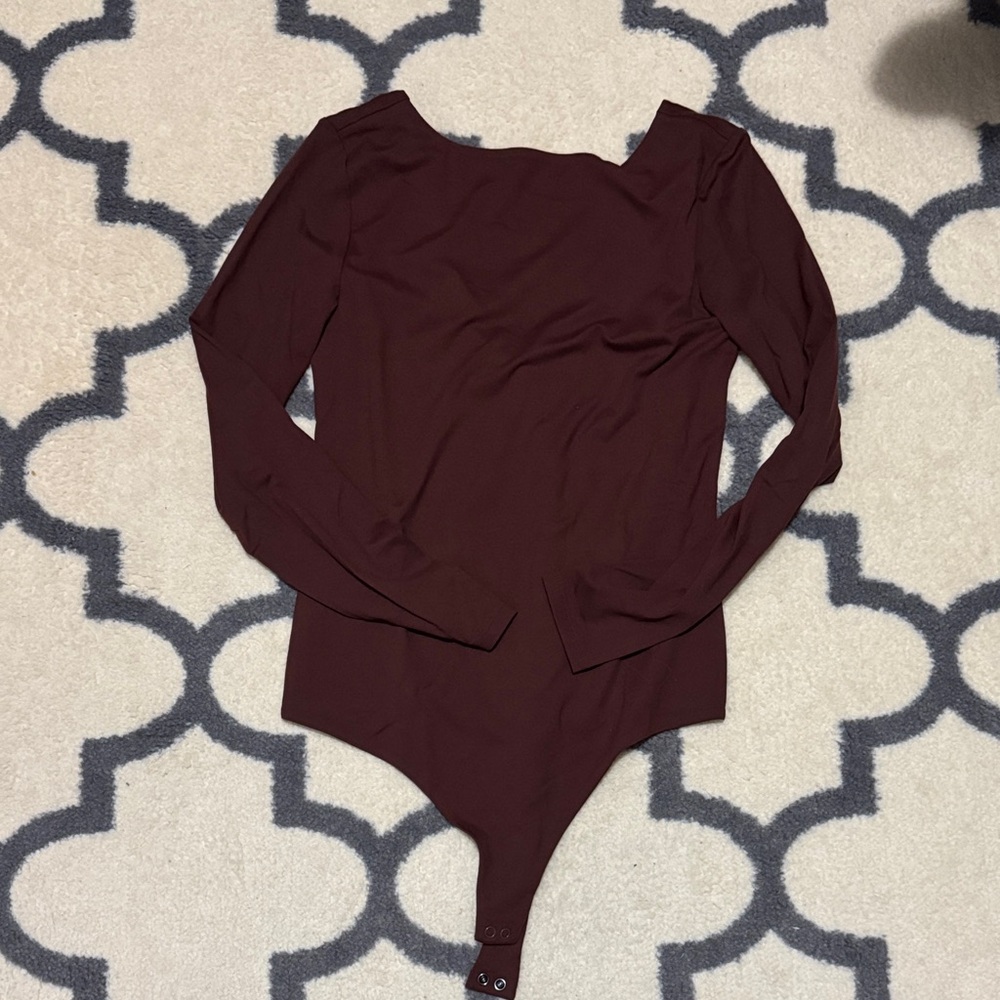 nuuds Black Cherry Low Back Long Sleeve Bodysuit